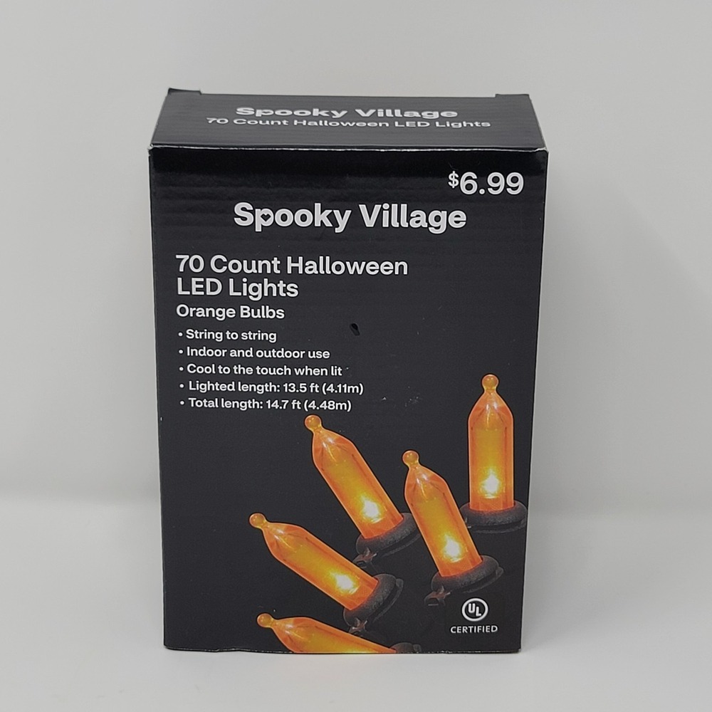 Spooky Village Halloween LED Lights 70 Count Orange Bulbs Indoor Outdoor 14.7ft